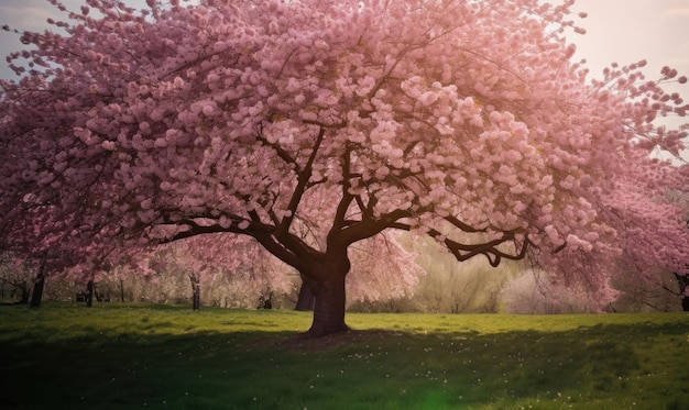 L'albero di sakura in fiore di ciliegio in primavera era uno spettacolo da vedere Creazione utilizzando strumenti di intelligenza artificiale generativa