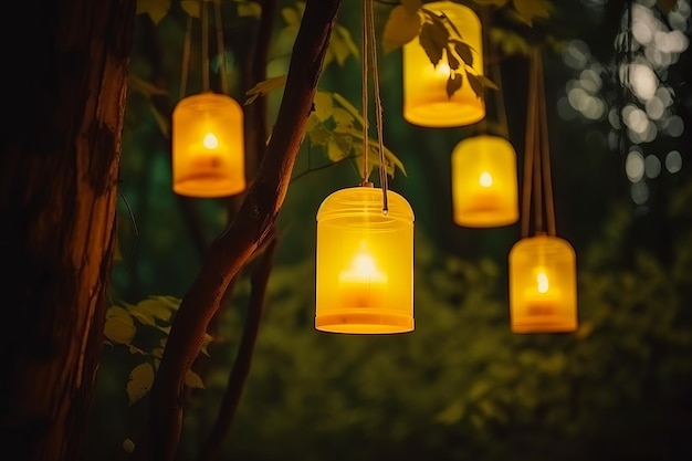 L'albero illuminato giallo delle lanterne genera Ai