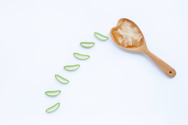 L&#39;aloe vera è una pianta medicinale popolare per la salute e la bellezza, su sfondo bianco.