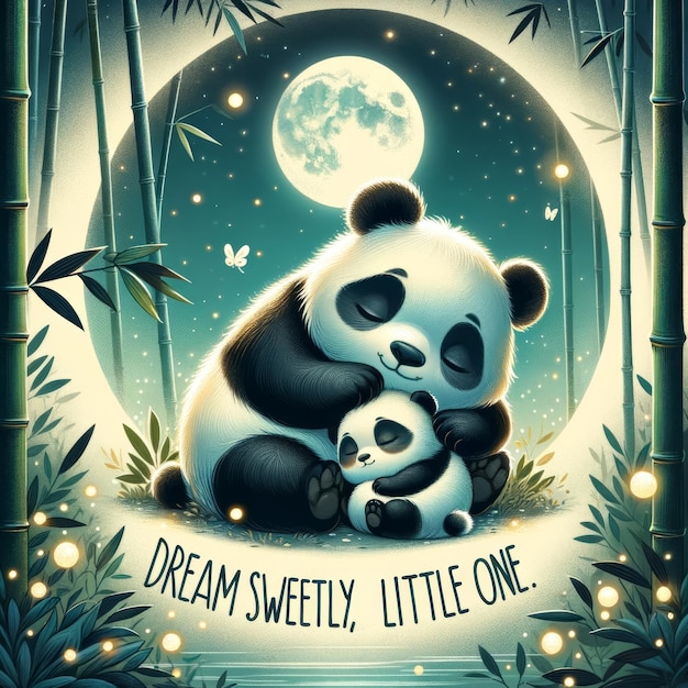 L'amore della famiglia Panda alla luce incantata della luna