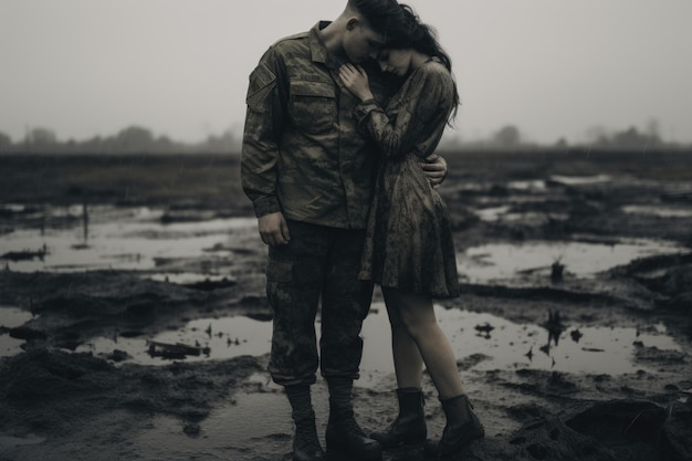 L'amore duraturo, i momenti teneri e la devozione incrollabile nell'abbraccio del cuore di un soldato.