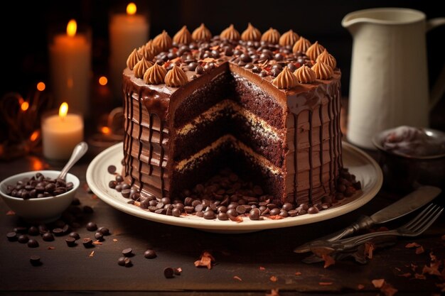 L'angolo alto della deliziosa torta di cioccolato