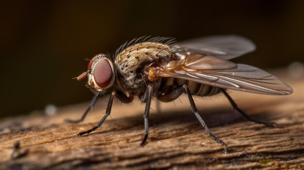 L'angolo laterale della mosca enfatizza le sue ali e la loro delicata consistenza