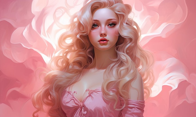 L'anime raffigurava una splendida ragazza in un abito rosa fluente che irradiava eleganza