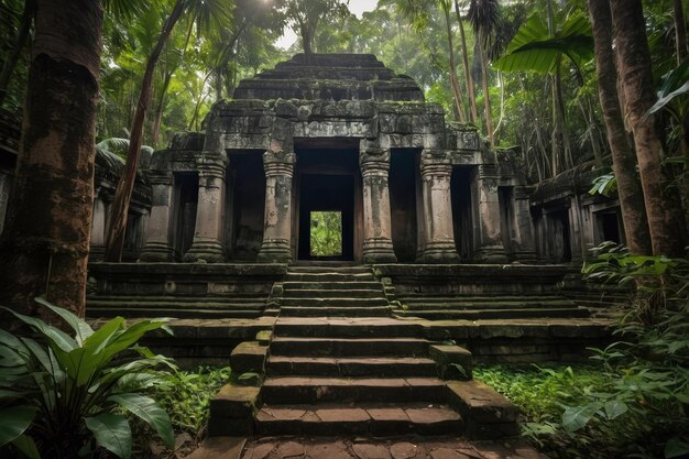 L'antica porta del tempio nella foresta lussureggiante