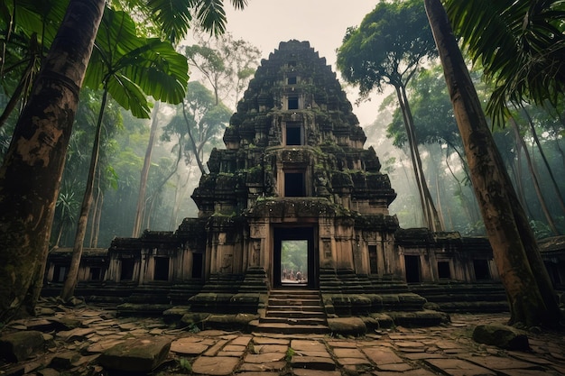 L'antica porta del tempio nella foresta lussureggiante