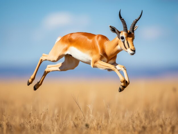 L'antilope si prepara a saltare sulla pianura africana.