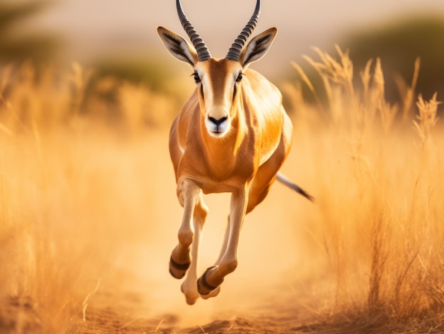 L'antilope si prepara a saltare sulla pianura africana.