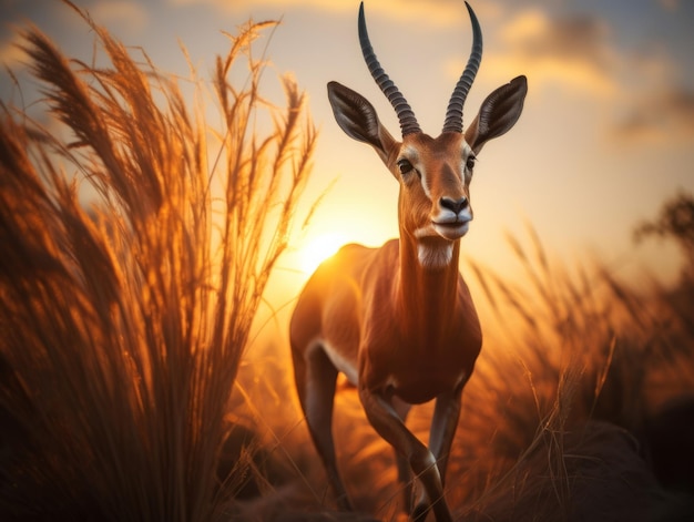 L'antilope si prepara a saltare sulla pianura africana.