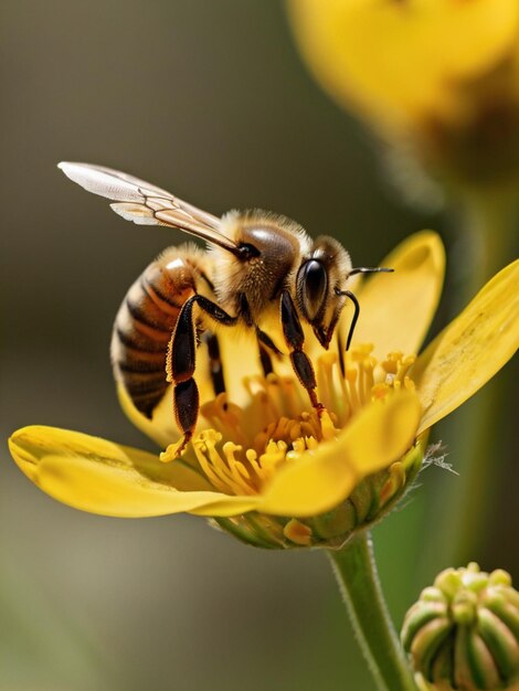 L'ape del miele e il bellissimo fiore giallo