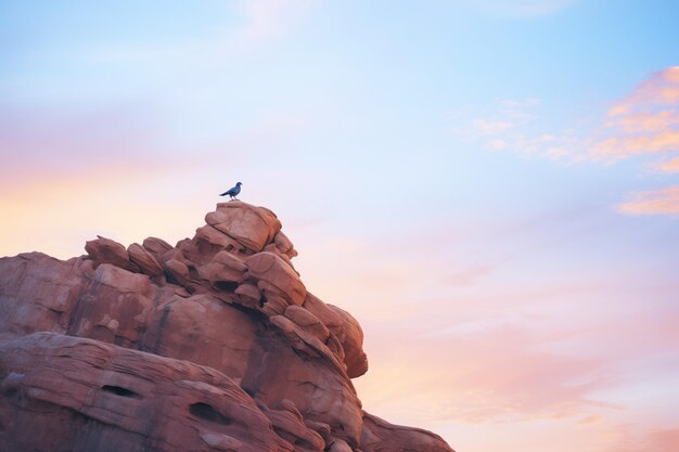 L'aquila solitaria sulla vetta della roccia rossa Le sfumature del tramonto