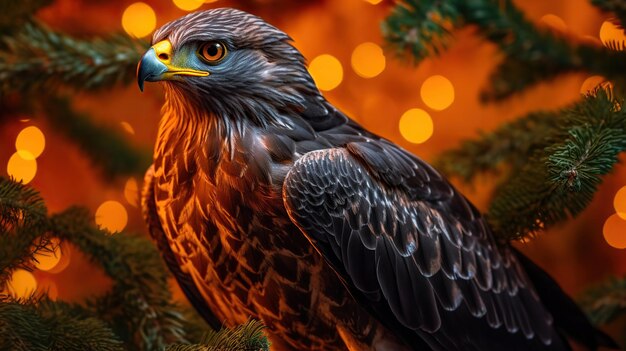 L'aquila sull'albero bell'aquila uccello con gli occhi arancione