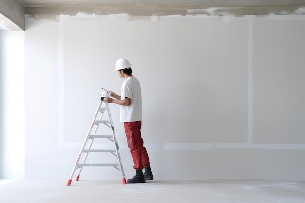 L'architetto di costruzione maschile di Asain sta dipingendo il muro AI generativa