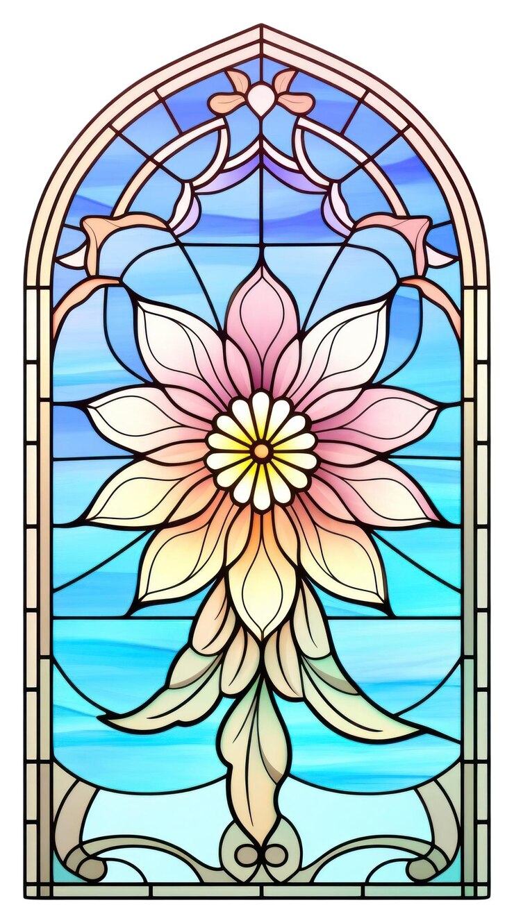 Foto l'architettura della spiritualità in vetro colorato daisy di png