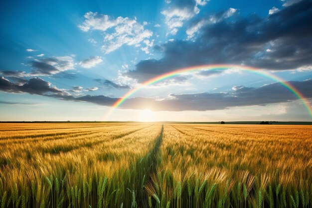 L'arcobaleno sopra un campo dopo un temporale