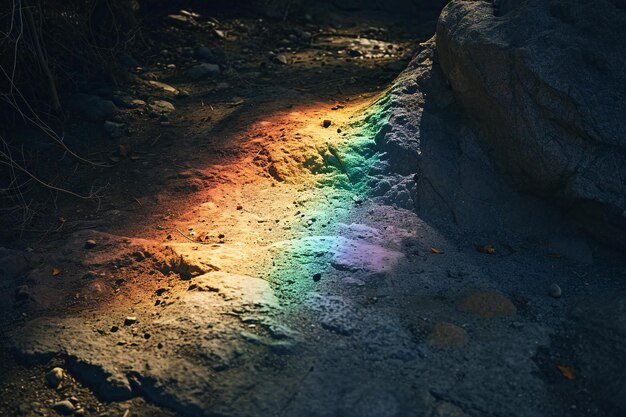 L'arcobaleno sul suolo al tramonto nelle montagne Toned