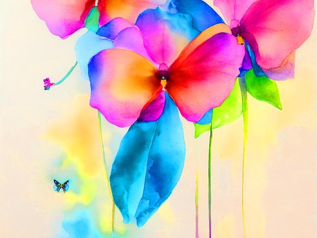 L'arcobaleno vibrante l'orchidea con le farfalle acquarello sfondo download gratuito