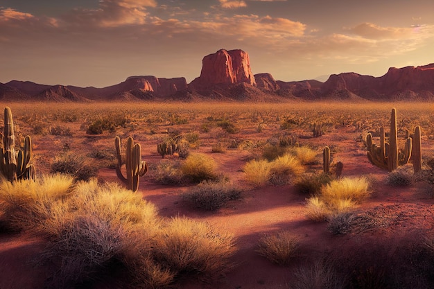 L'arido paesaggio del caldo deserto del Sahara Cactus e sabbia con dune La natura del deserto