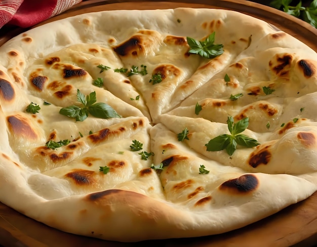 L'aroma del pane naan appena cotto riempie l'aria del suo caldo profumo di lievito