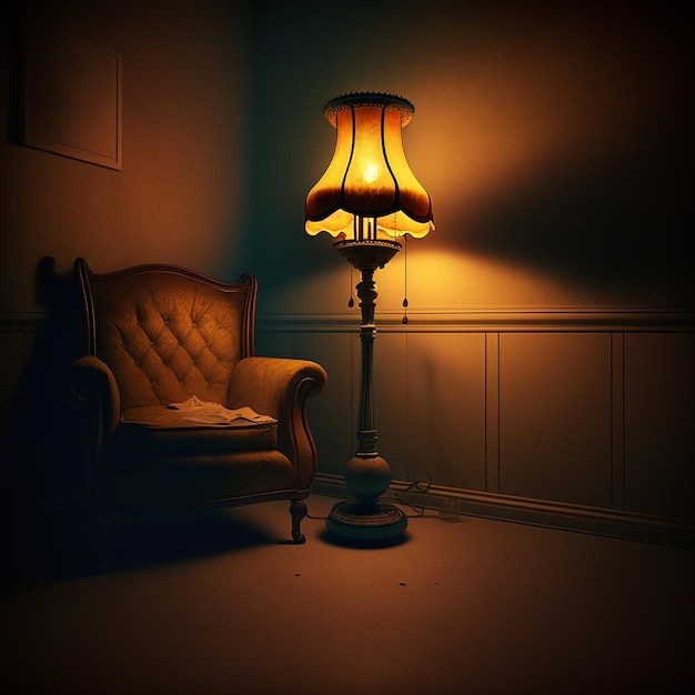 L'arte dell'intelligenza artificiale genera foto dell'atmosfera notturna della luce del lampione della stanza