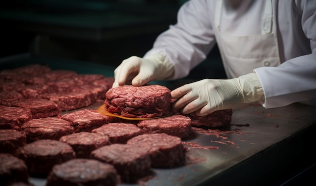 L'arte della macelleria si sviluppa mentre mani abili lavorano gustose hamburger