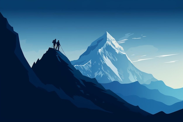 L'arte della silhouette minimalista del monte Everest in blu