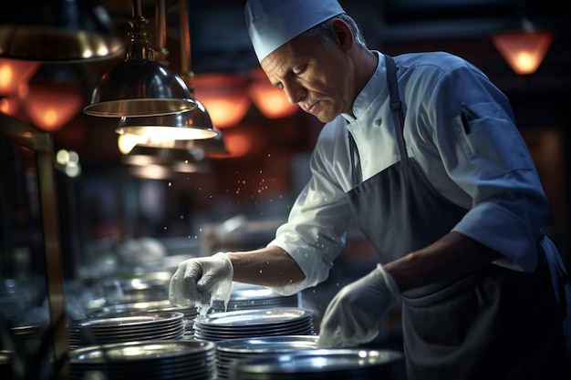 L'assistente chef stava lavando i piatti in cucina