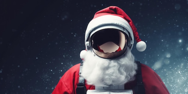 L'astronauta indossa un cappello da Babbo Natale da vicino in uno spazio fotovuoto super realistico IA generativa