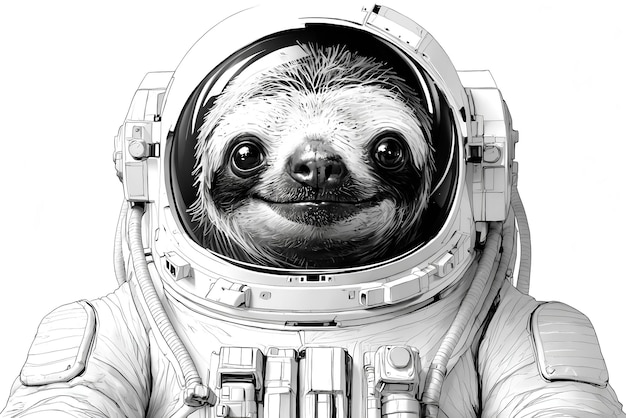 L'astronauta pigrone ritratto in bianco e nero illustrazione di astronauta animale