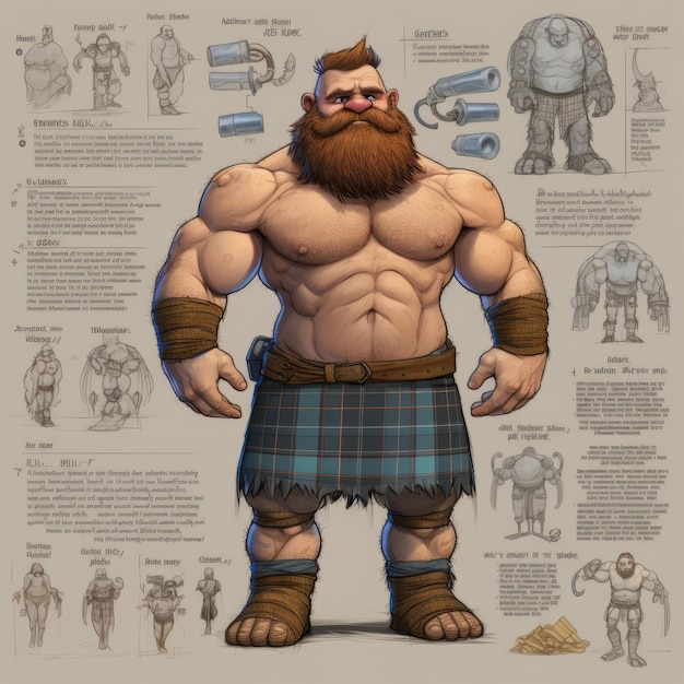 L'atleta dei Pict Warrior Highland Games in disegni ortografici in stile Pixar