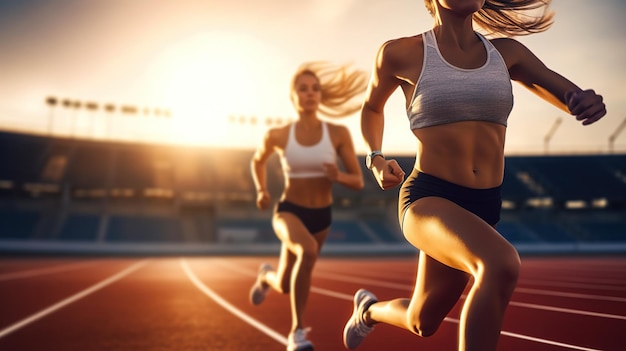 L'atleta donna corre ostacoli per l'atletica leggera
