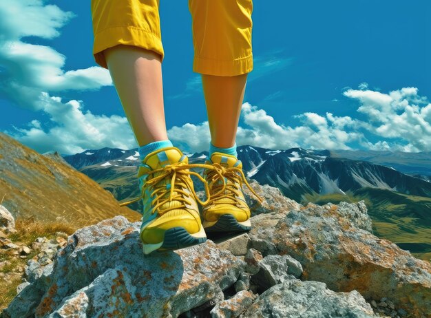 L'atleta donna sta saltando su pietre in montagna Creato con la tecnologia generativa AI