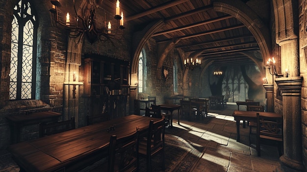 L'atmosfera gotica di Halloween all'interno dell'antico castello dei vampiri Generative Ai