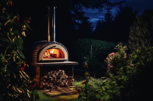 L'atmosfera notturna del forno per la pizza