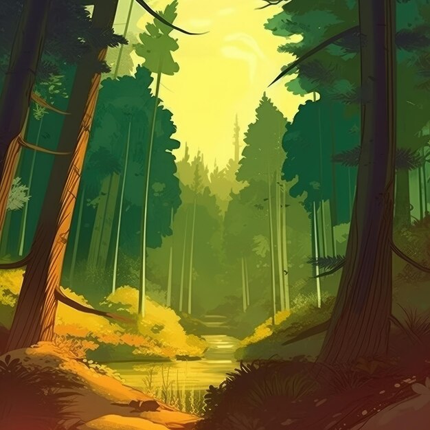 L'atmosfera serena della foresta, la bellezza mistica e gli elementi naturali Illustrazione Generative AI