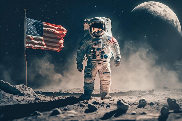 L'atterraggio lunare iconico con la bandiera americana un capolavoro dell'IA generativa