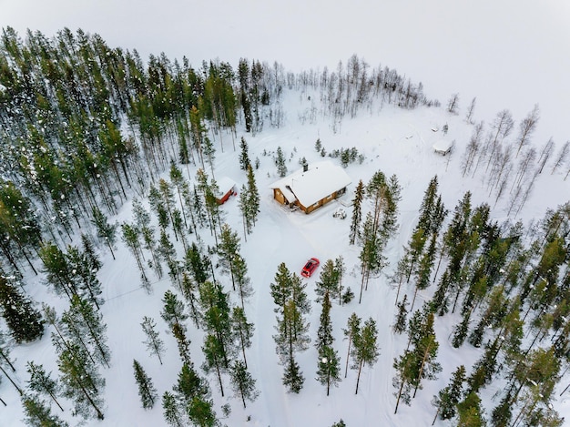 L'aurora boreale colorata dell'Artico polare Aurora boreale attività su strada nella foresta invernale di neve in Finlandia Lapponia