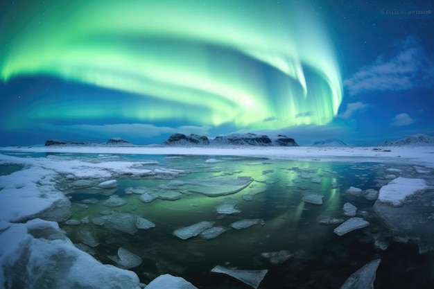 L'Aurora boreale ruota su un desolato paesaggio artico