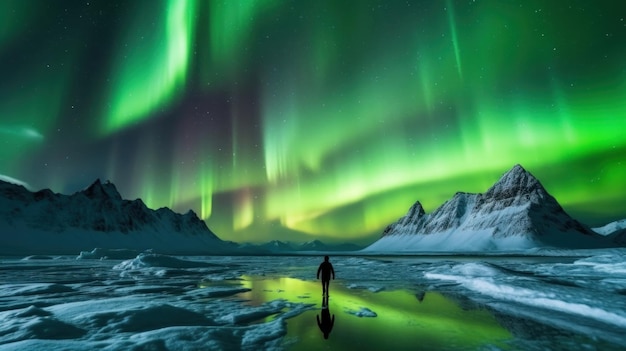 L'aurora boreale sulle montagne innevate IA generativa