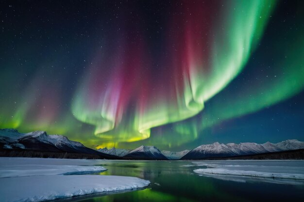 L'aurora boreale vibrante sulle cime innevate