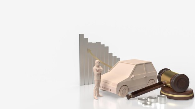 L'auto e il martello di legno per l'asta di auto concetto 3d rendering