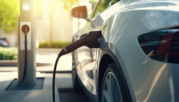 L'auto elettrica viene caricata in una stazione di rifornimento ecologico