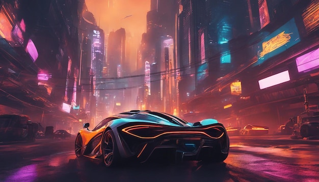 L'auto McLaren nella città cyberpunk