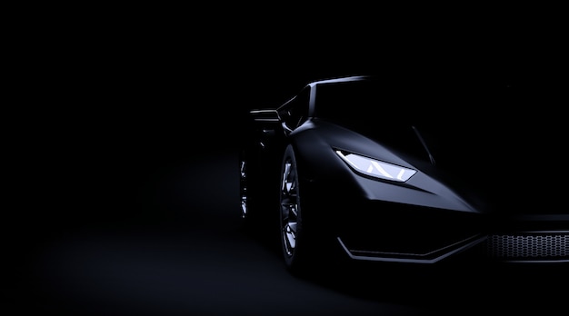 L'automobile sportiva nera su fondo scuro 3d rende