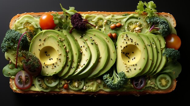 L'avocado premium stilizza la creazione artistica di toast dinamico e incantevole concetto moderno