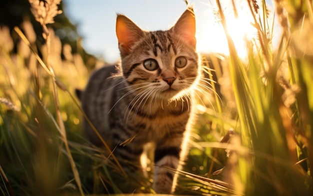 L'avventura selvaggia del gattino attraverso l'erba alta