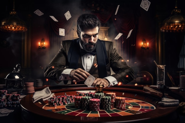 L'eccitazione del gioco d'azzardo La scommessa rischiosa di un uomo al casinò 32 01917 03