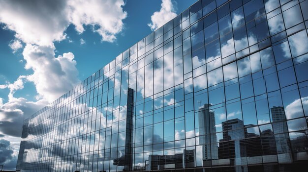 L'edificio per uffici con molte finestre riflette le nuvole e il cielo foto di architettura creativa Weber di immagini AI generative