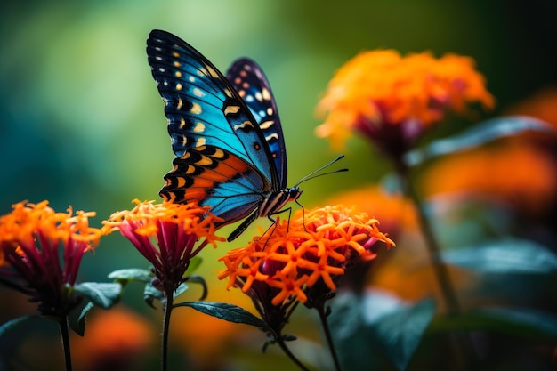 L'eleganza della natura da vicino della farfalla e della fioritura