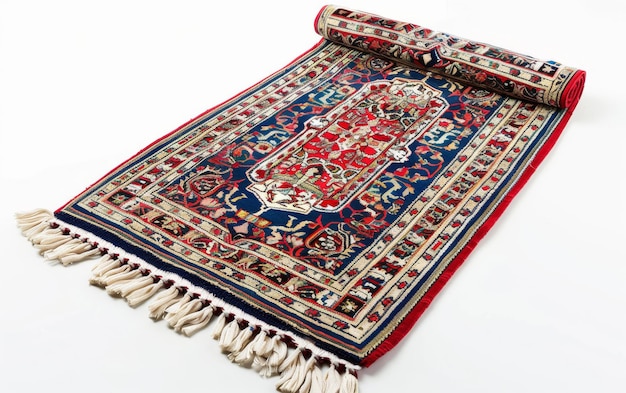 L'eleganza di un tappeto di preghiera turco su sfondo bianco